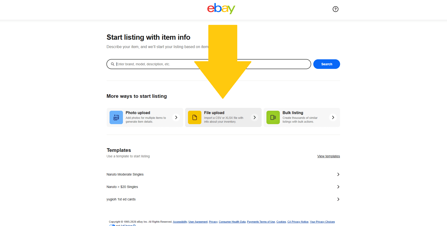 eBay File Upload Screen
