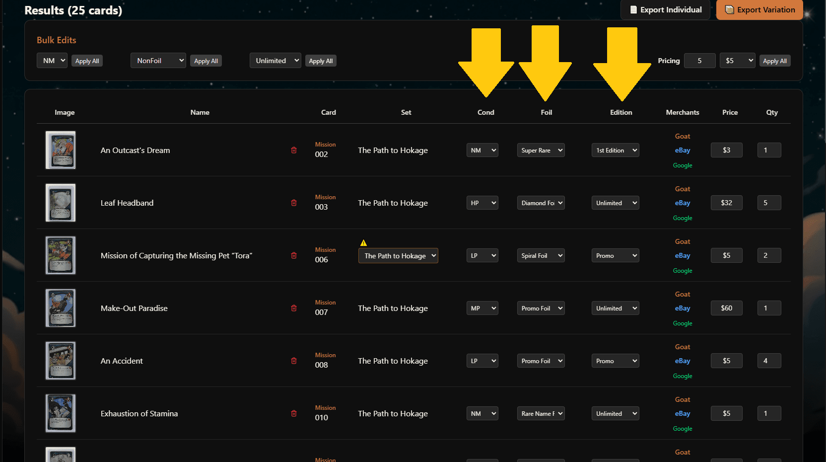 Step 6: Individual Edits